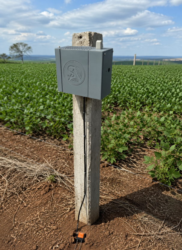 Em pilar de concreto, com a antena com visão livre para o céu